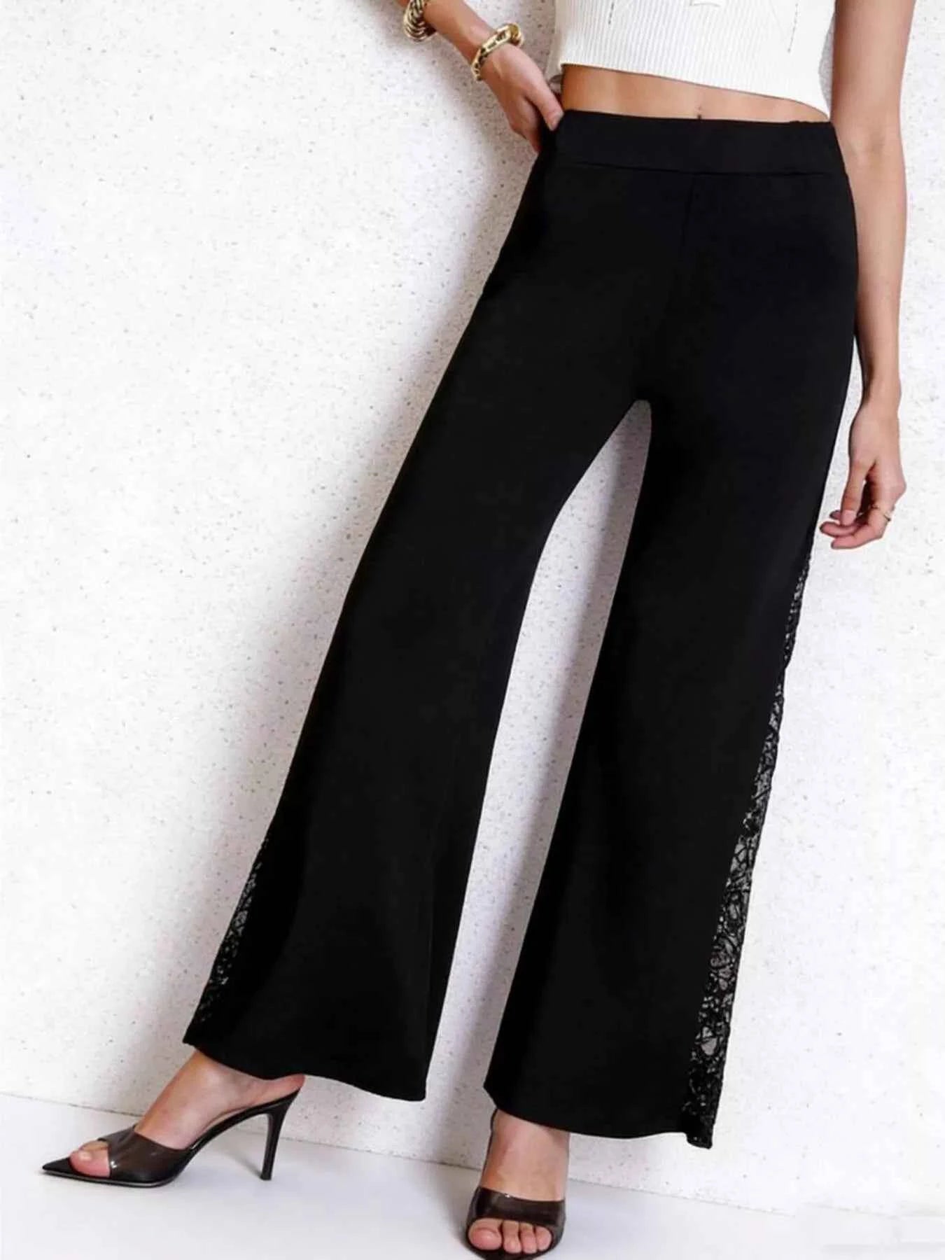 Lace Trim High Waist Pants