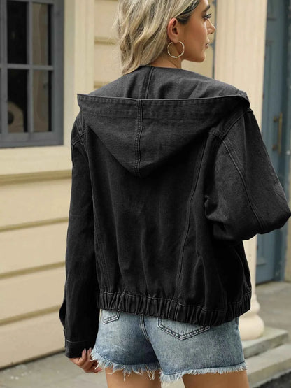 Washed Button Up Hooded Denim Jacket
