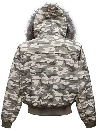 Men's Camouflage Faux Fur Hood Jacket