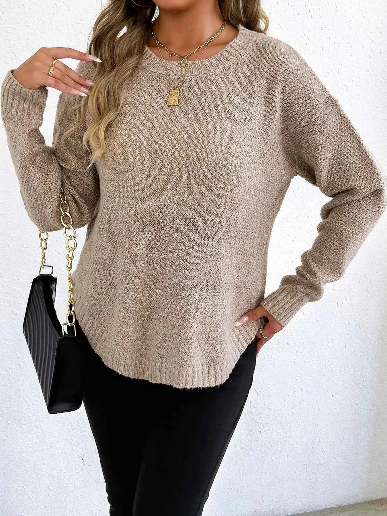 Textured Knit Relaxed Fit Round Neck Sweater