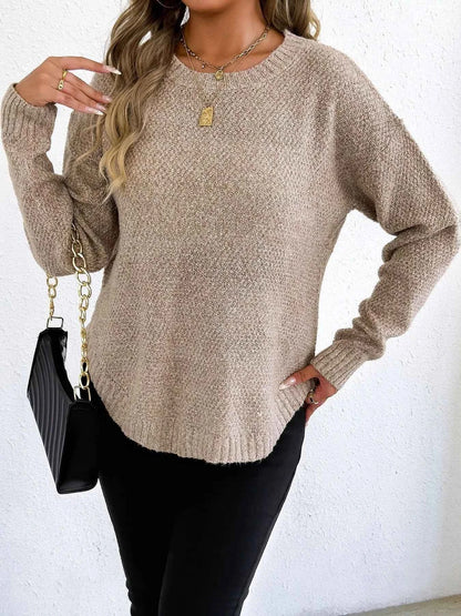 Textured Knit Relaxed Fit Round Neck Sweater