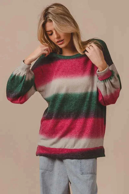 BiBi Striped Gradation Print Knit Top