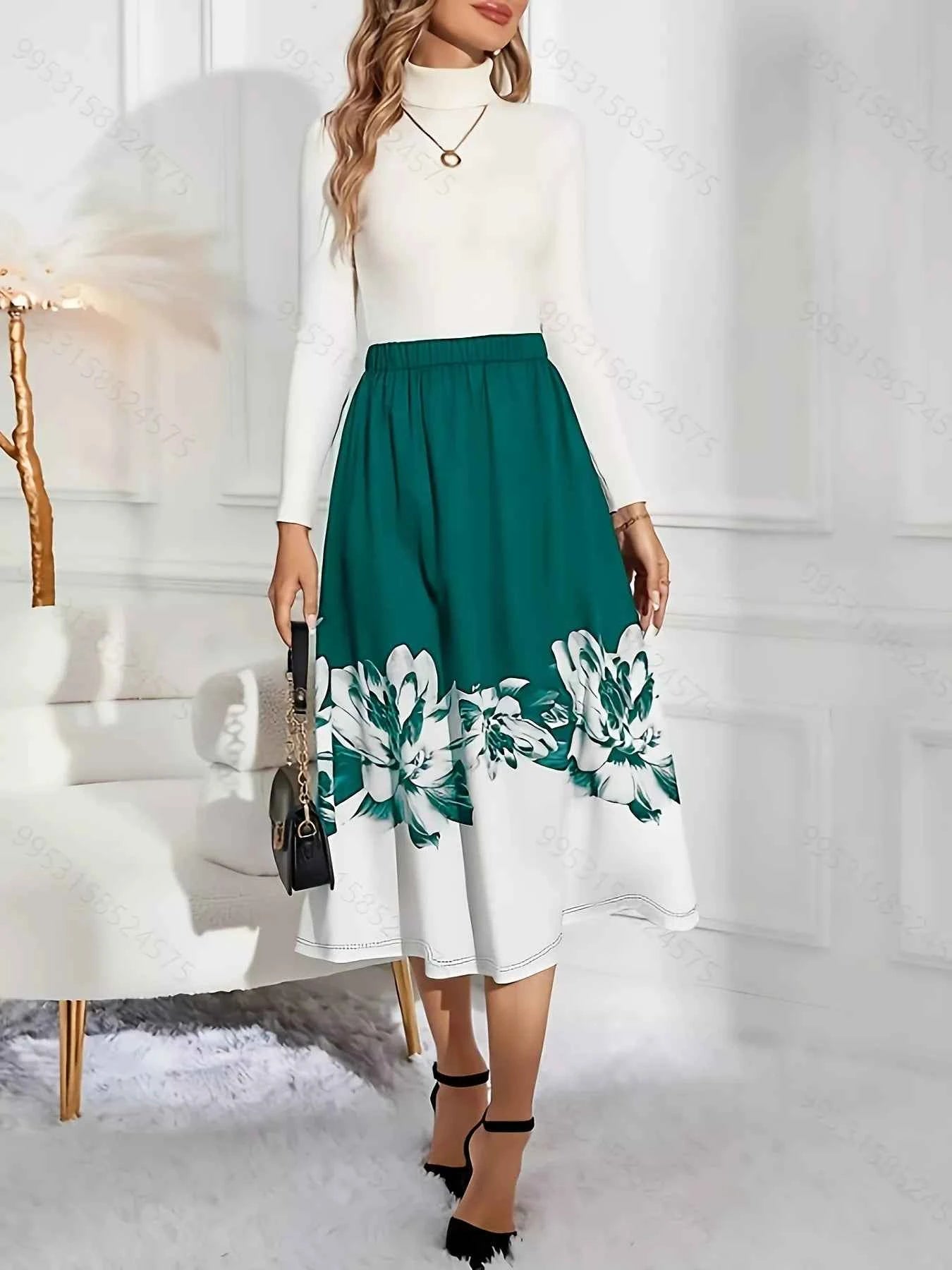 Floral Print A-Line Midi Skirt