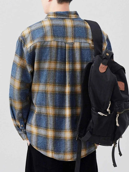 Men's Plus Size Plaid Button Up Long Sleeve Shirt