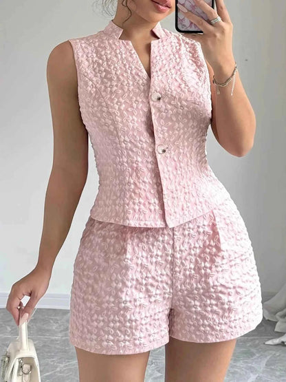 Button Up Vest and Shorts Set