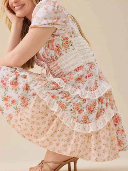 Floral Puff Sleeve Tiered Mini Dress