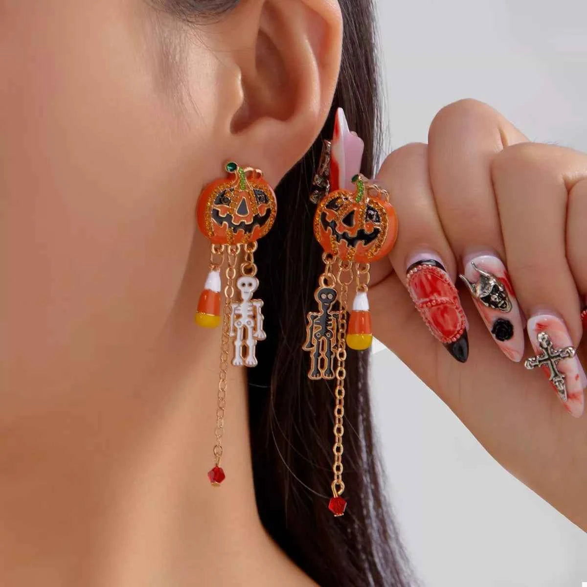 Halloween Pumpkin Drop Chain Earrings