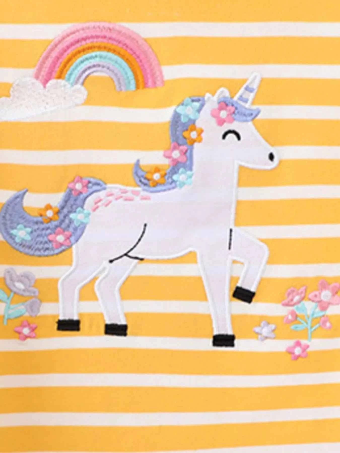 Children's Striped Unicorn Short Sleeve T-Shirt