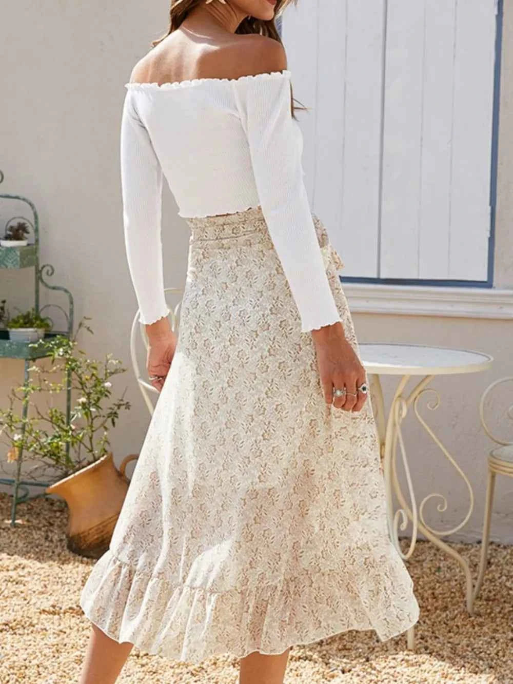 Printed Ruffled Midi Skirt