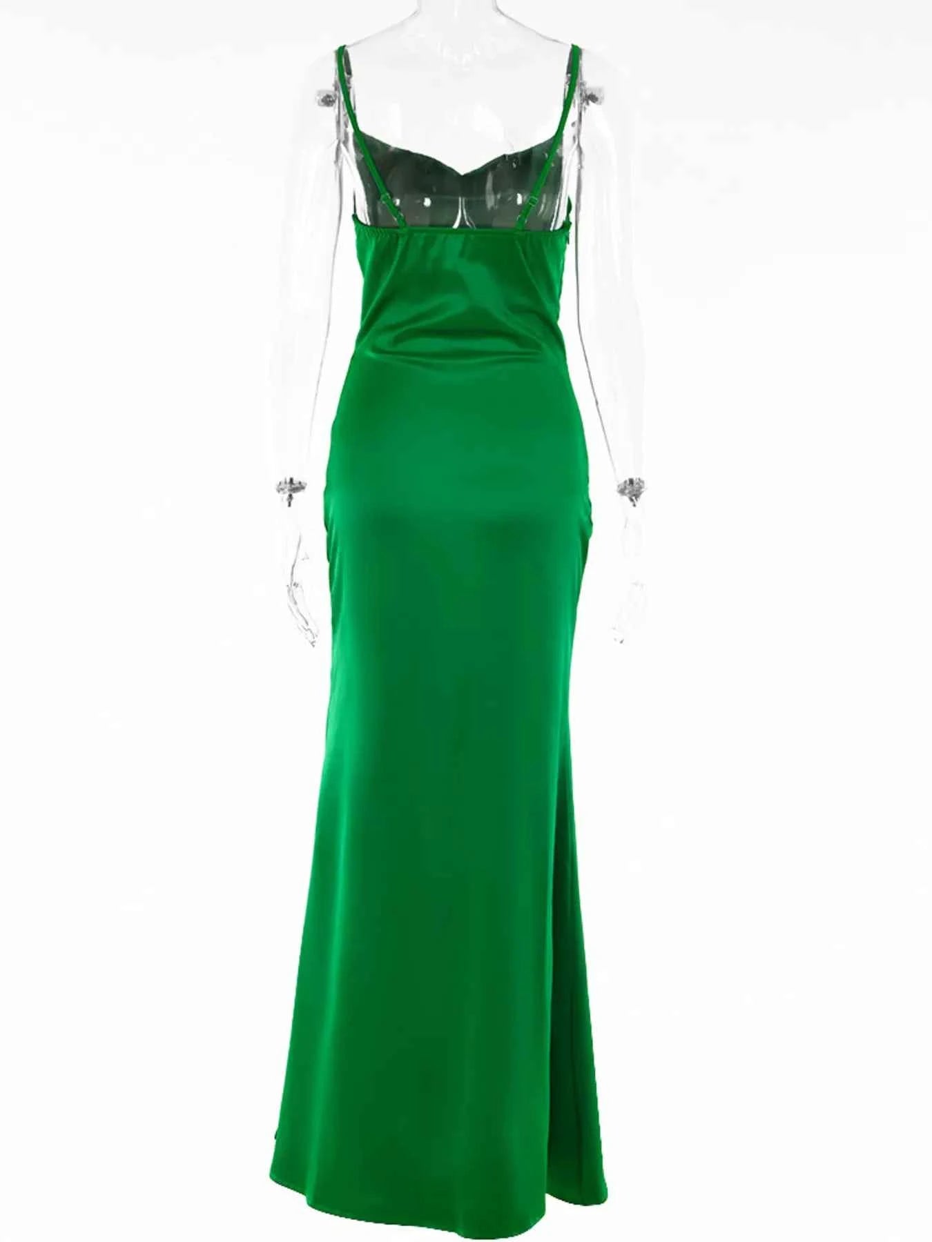 Ruched Split Spaghetti Strap Maxi Dress