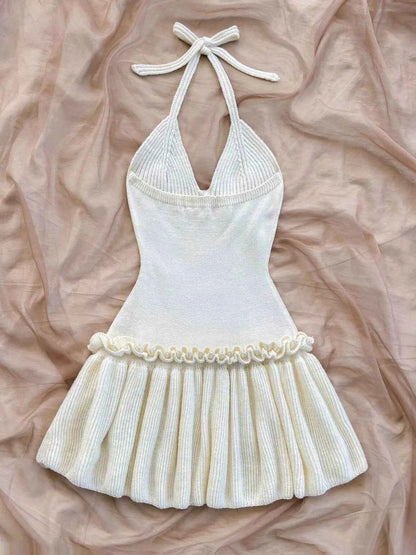 Halter Neck Ruffle Hem Knit Sweater Dress