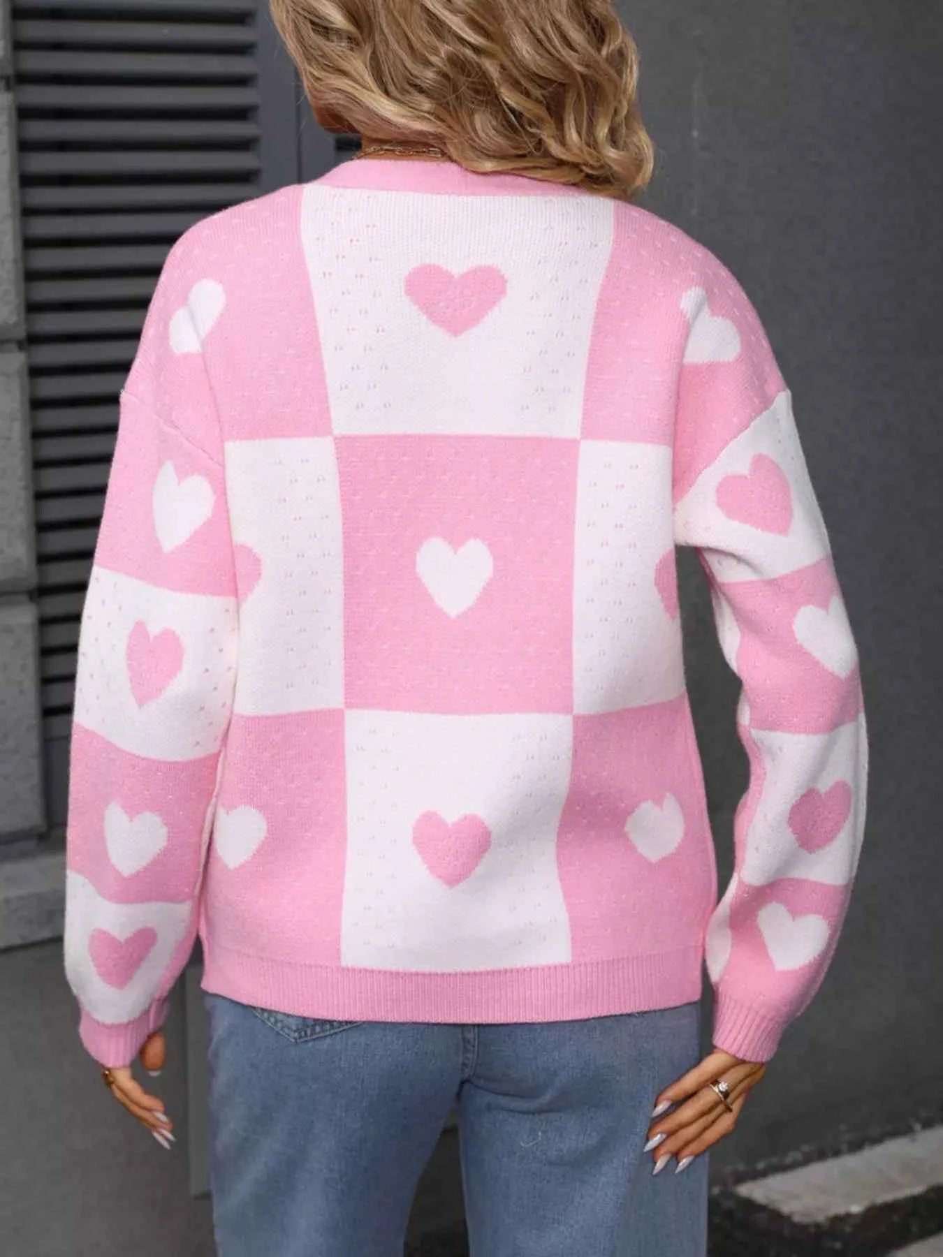 Valentine's Day Heart Pattern Knit Cardigan