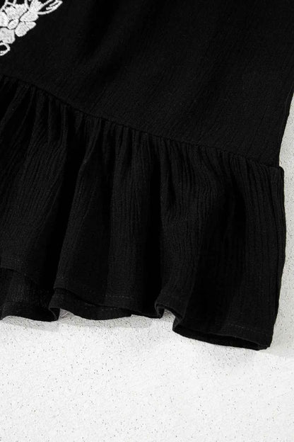 Floral Ruffled Hem Embroidery Cami