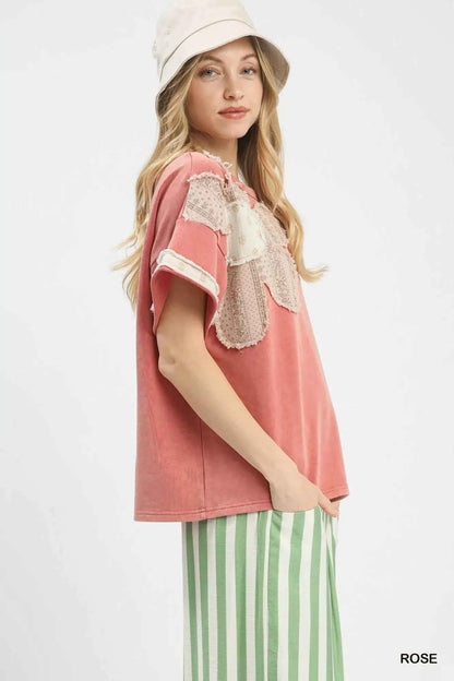 Umgee French Terry Top with Flower Patch