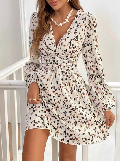 Printed Balloon Sleeve Mini Dress