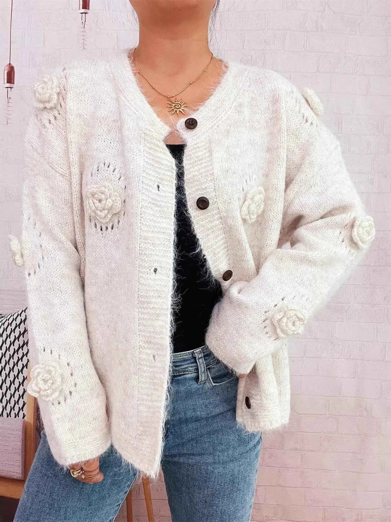 Flower Button-Up Cardigan