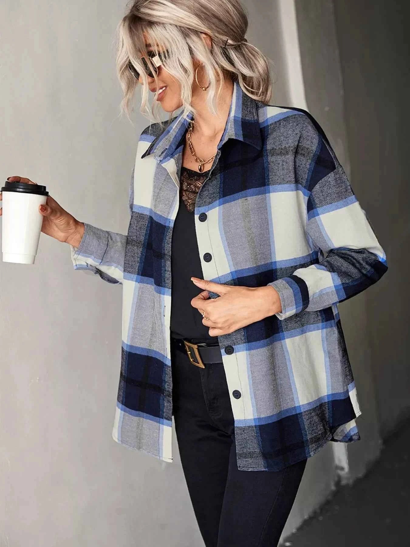 Plaid Button-Down Long Sleeve Shirt