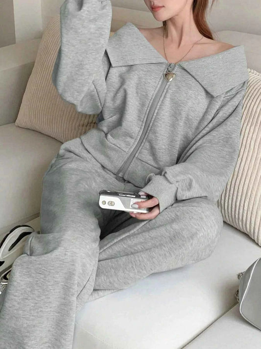 Zip Up Long Sleeve Top and Pants Set