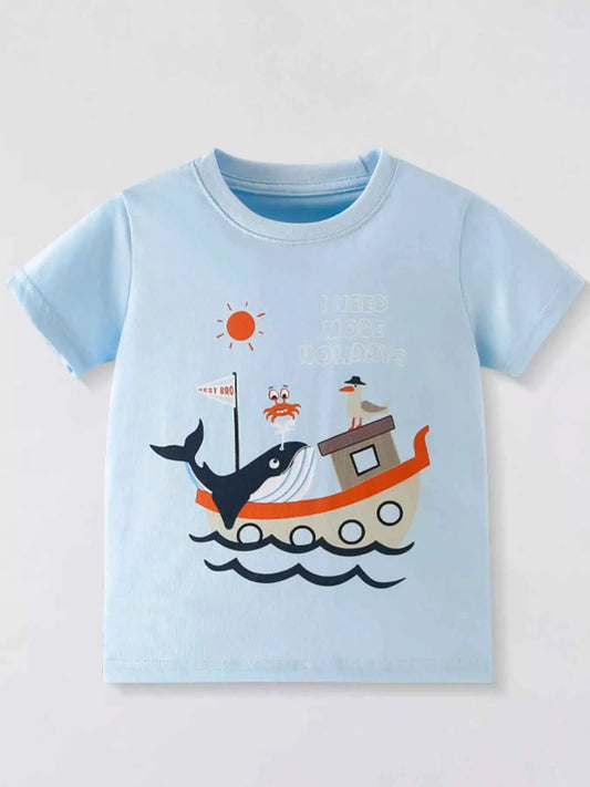 Children's Whale Boat Graphic Short Sleeve T-Shirt