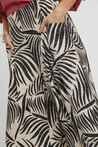Umgee Palm Leaf Print Wide Leg Culotte Pants
