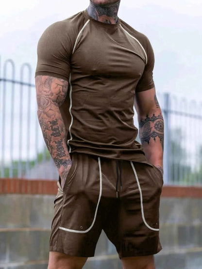 Men's Full Size Round Neck Short Sleeve T-Shirt and Shorts Set Plus Size