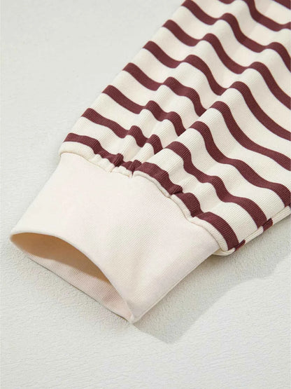 Striped Drop Shoulder Long Sleeve Henley Top