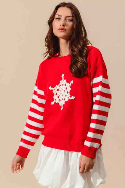 SO ME Christmas Snowflake Crochet Embellished Sweater