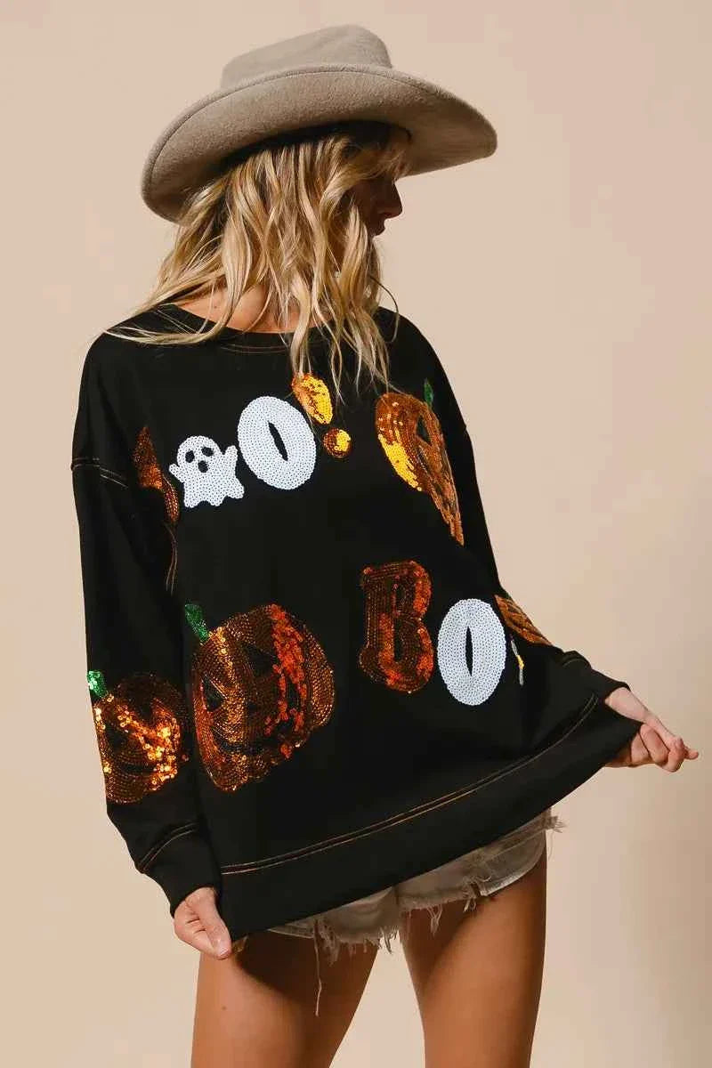 BiBi Halloween Theme Sequin Embroideries Sweatshirt
