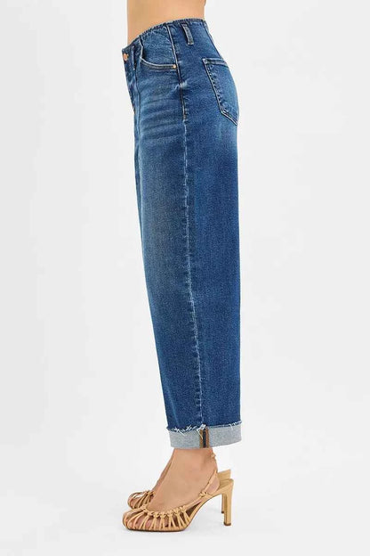 RISEN High Rise Fit Barrel Cuffed Jeans