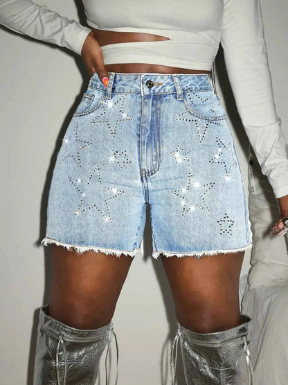 Star Raw Hem Denim Shorts