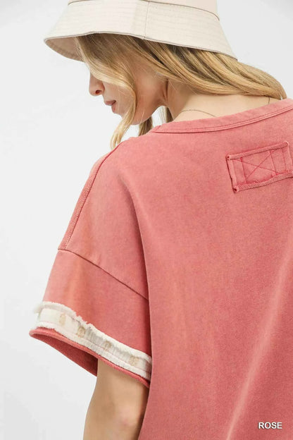 Umgee French Terry Top with Flower Patch