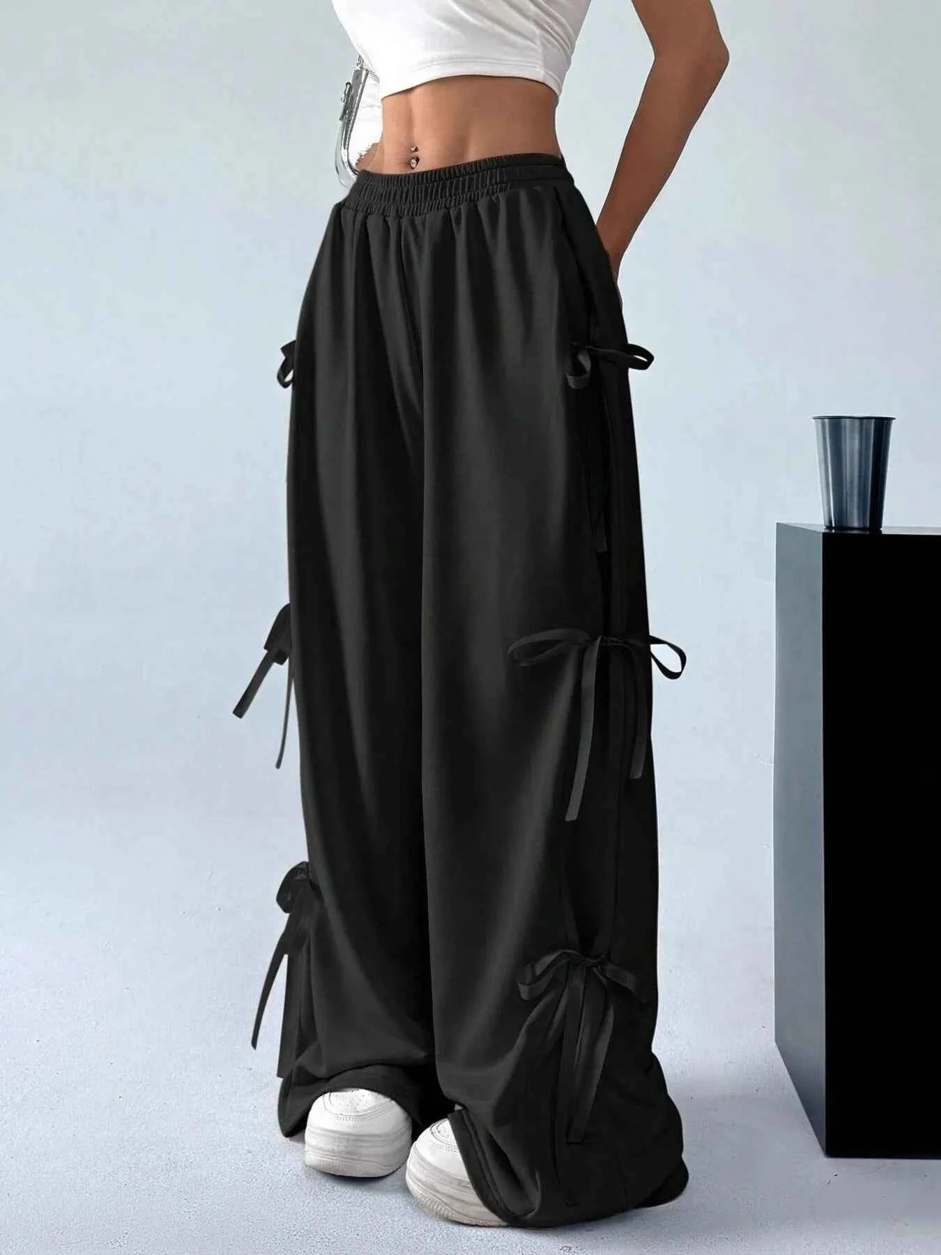 Cargo Wide Leg Pants with Side Tie Details