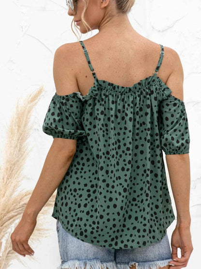 Puff Sleeve Polka Dot Ruffle Cami Top