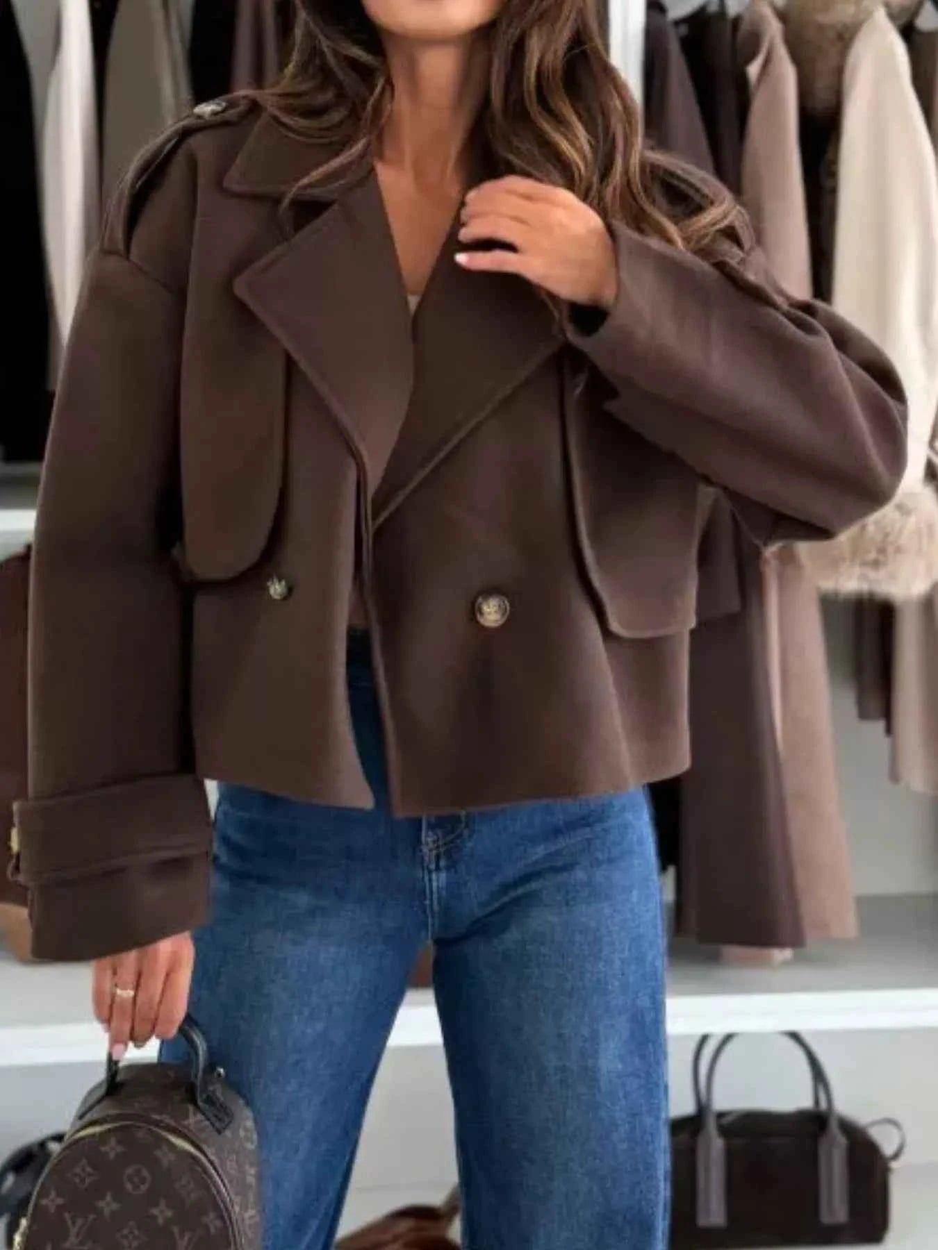 Lapel Collar Dropped Shoulder Jacket