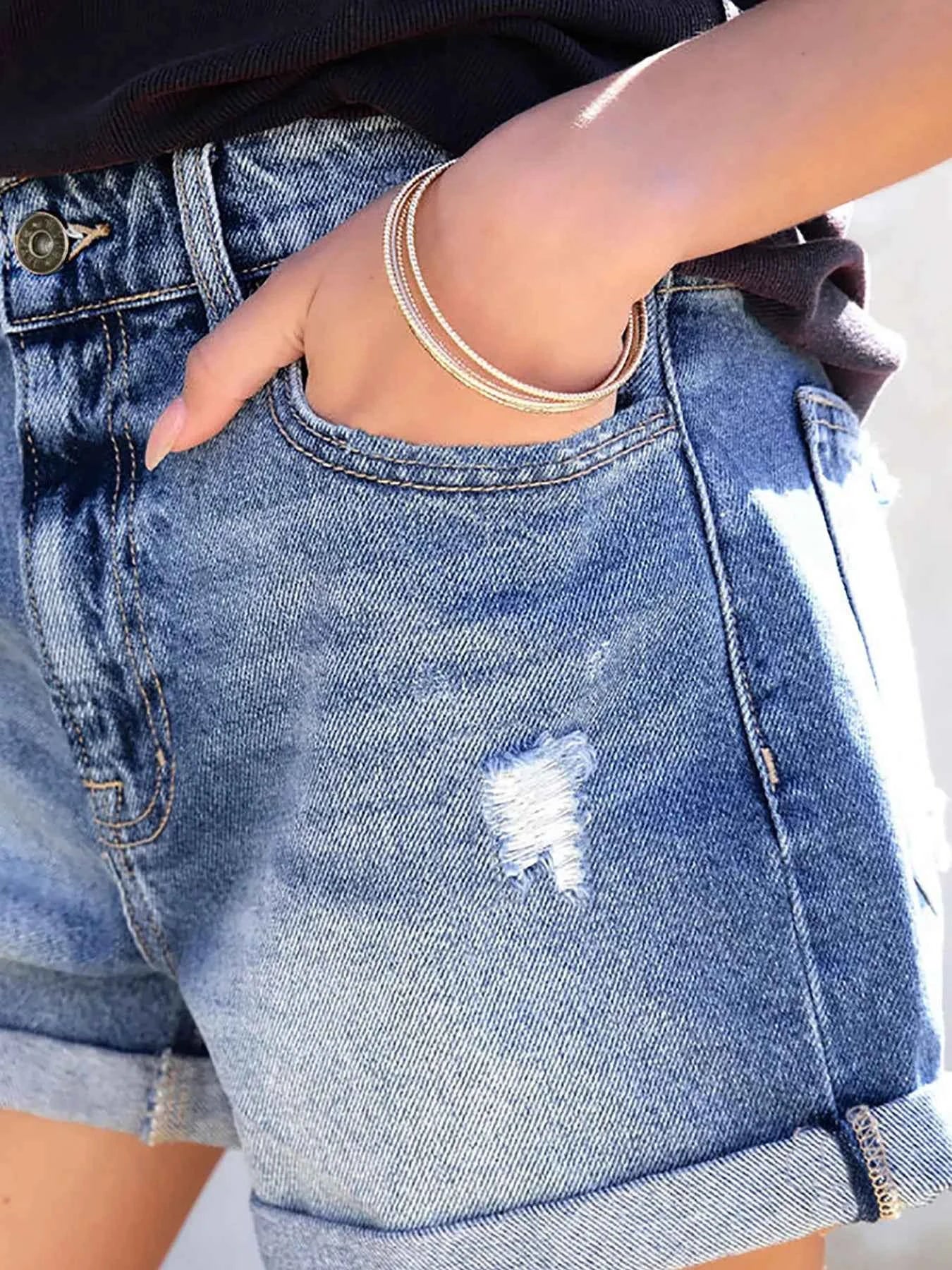 Distressed Denim Shorts