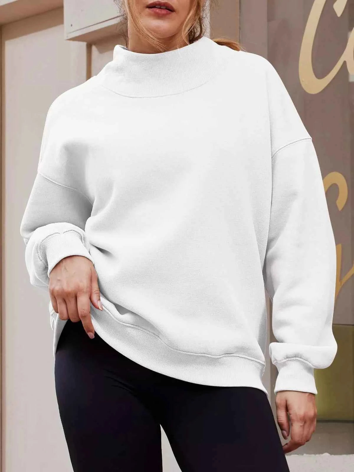 Mock Neck Dropped Shoulder Sweatshirt