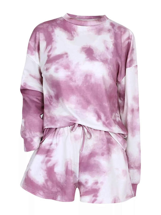 Tie-Dye Round Neck Top and Shorts Set