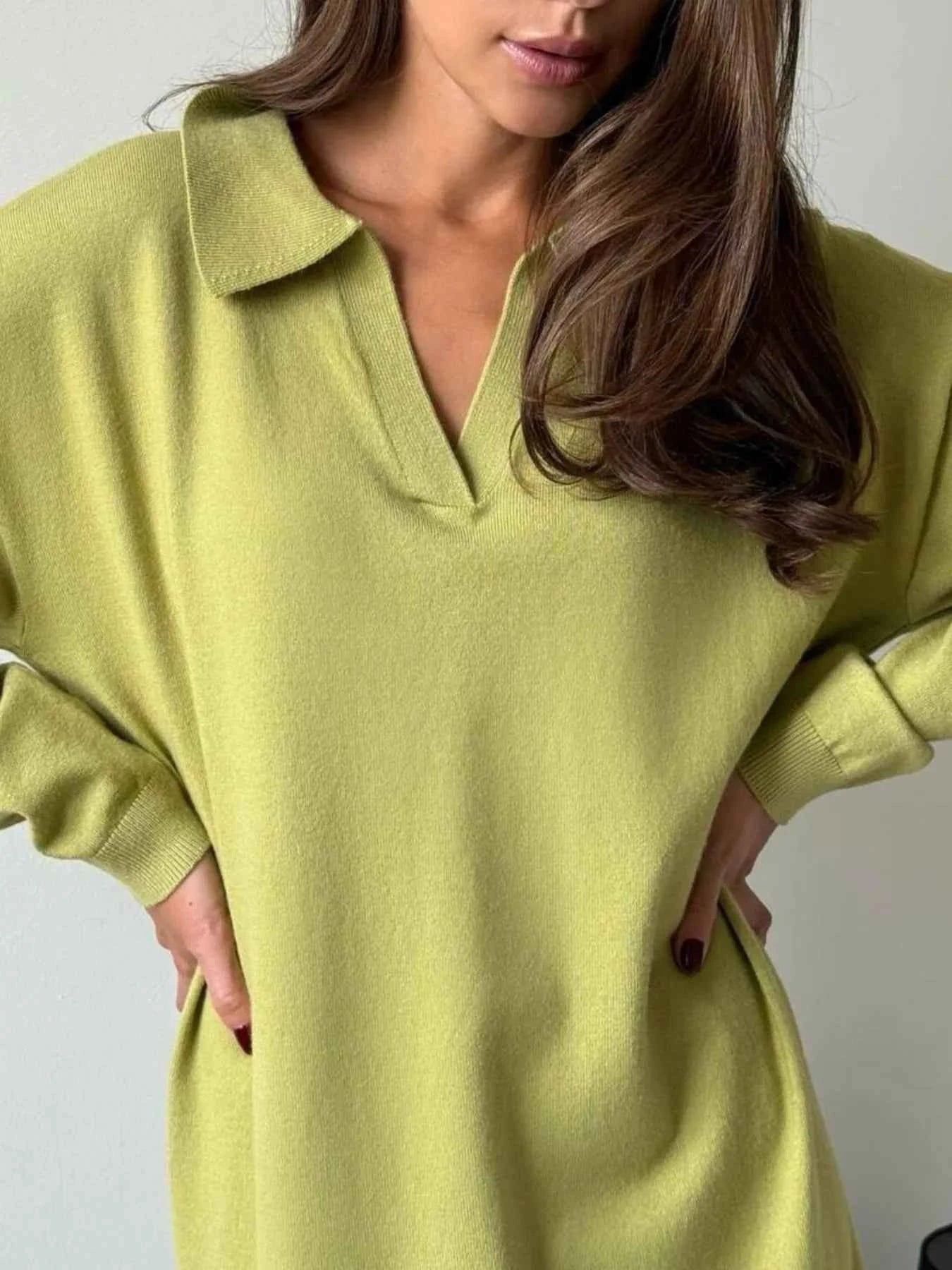 Long Sleeve Collared Neck Knit Dress