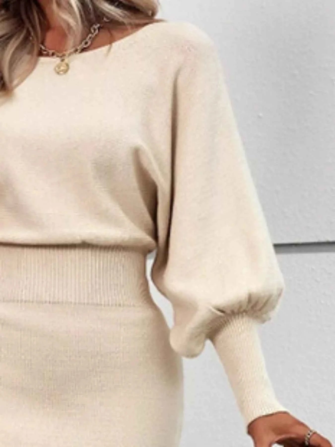 Lantern Sleeve Bodycon Sweater Dress