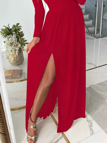 Slit Surplice Cold Shoulder Maxi Dress