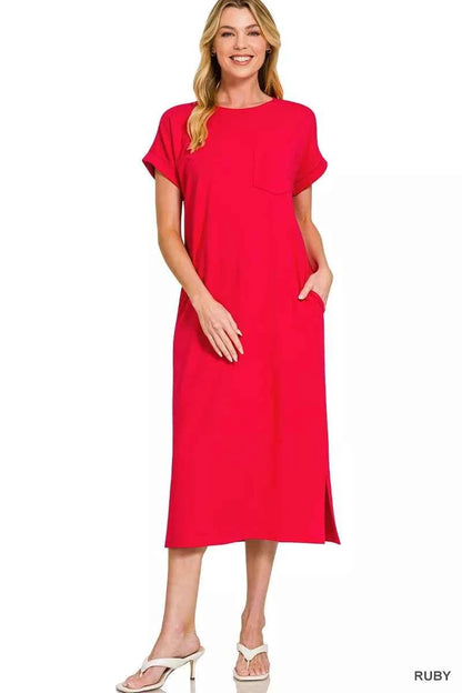 Zenana Round Neck Short Sleeve Midi Dress