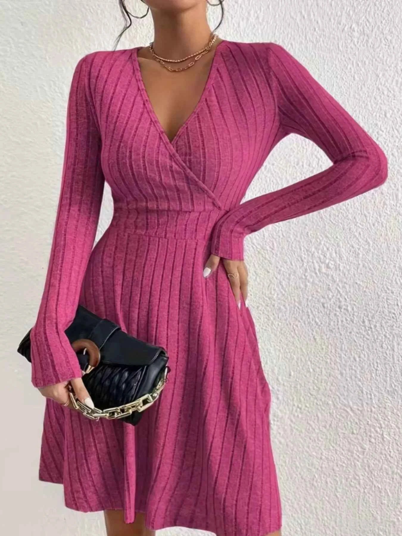 Ribbed Knit Wrap Mini Dress