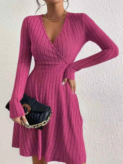 Ribbed Knit Wrap Mini Dress