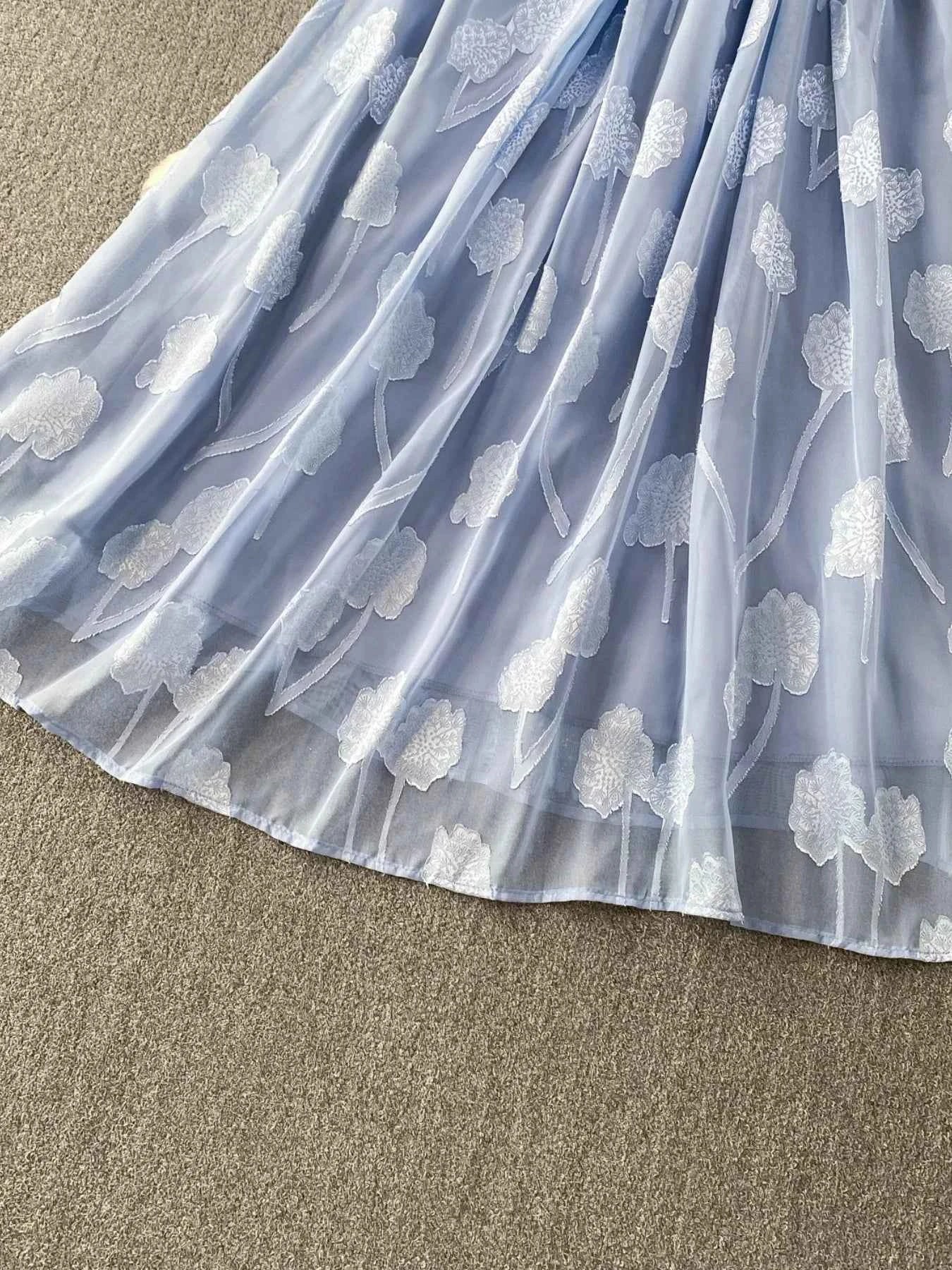 Button Front Puff Sleeve Chiffon Dress