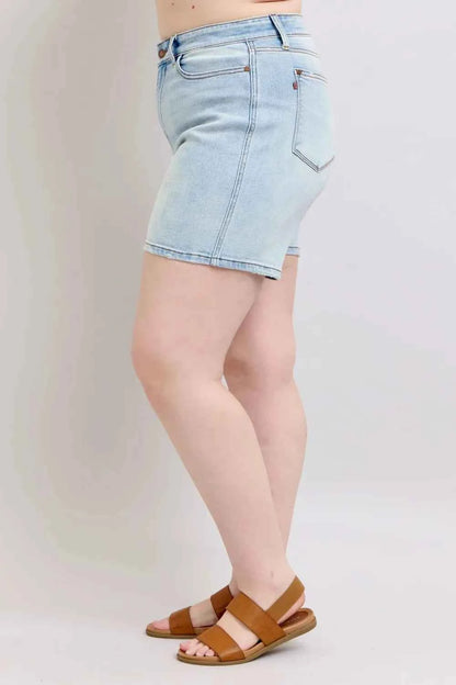 Judy Blue Full Size 2 Button Denim Shorts with Pockets Plus Size