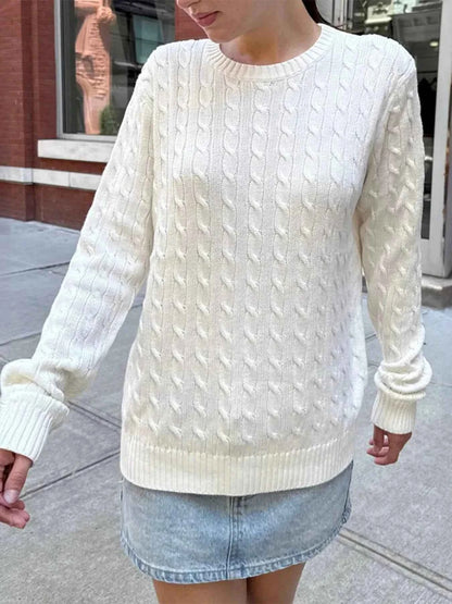 Cable-Knit Round Neck Pullover Sweater