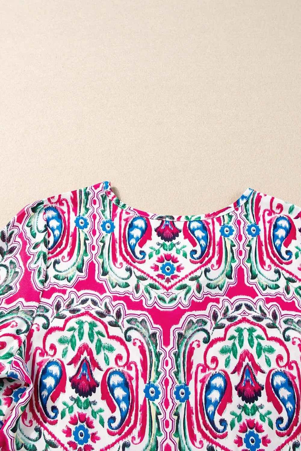 Printed Tie Neck Short Sleeve Dress