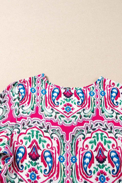 Printed Tie Neck Short Sleeve Dress