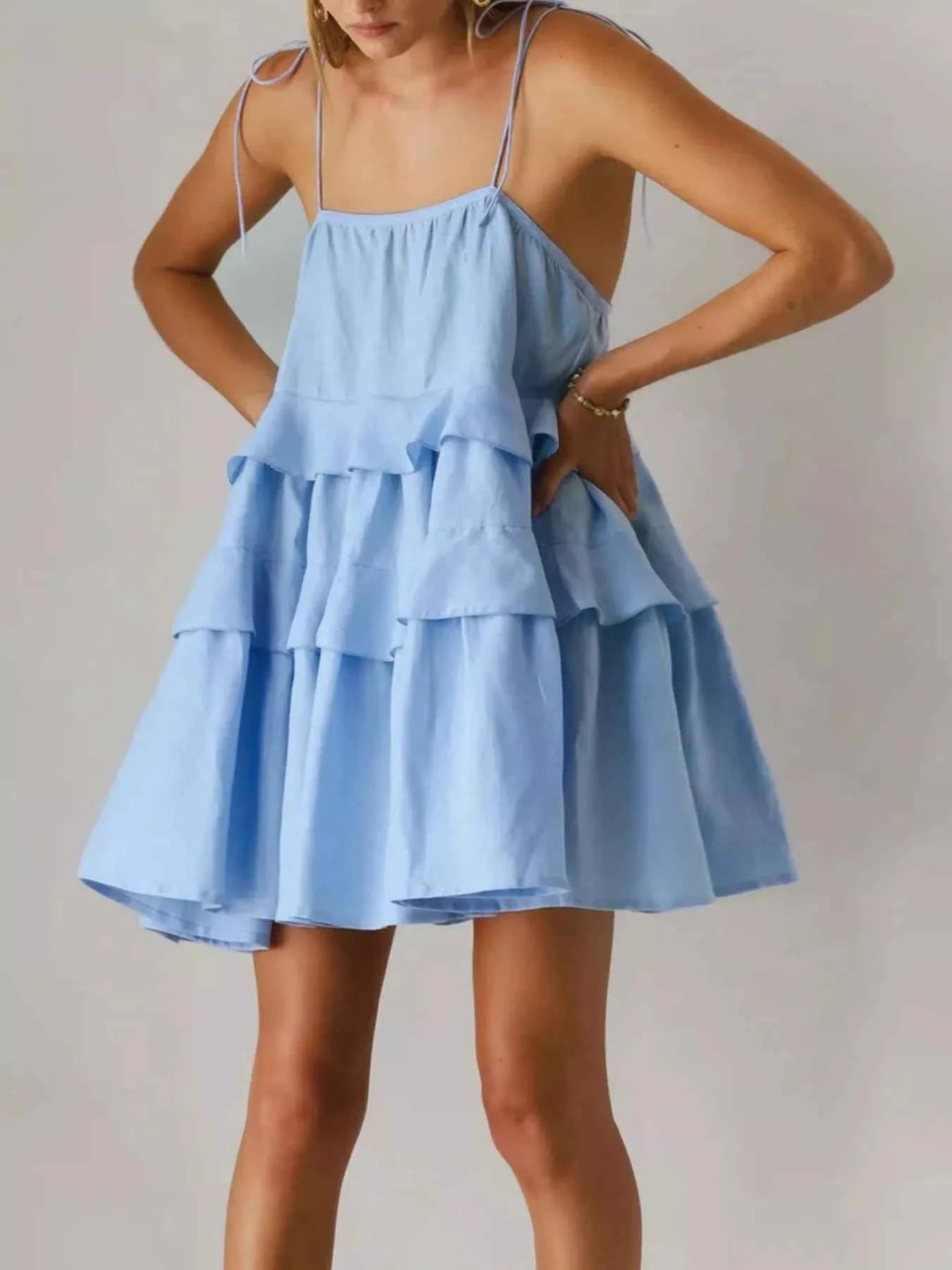 Ruffled Tie Shoulder Mini Dress