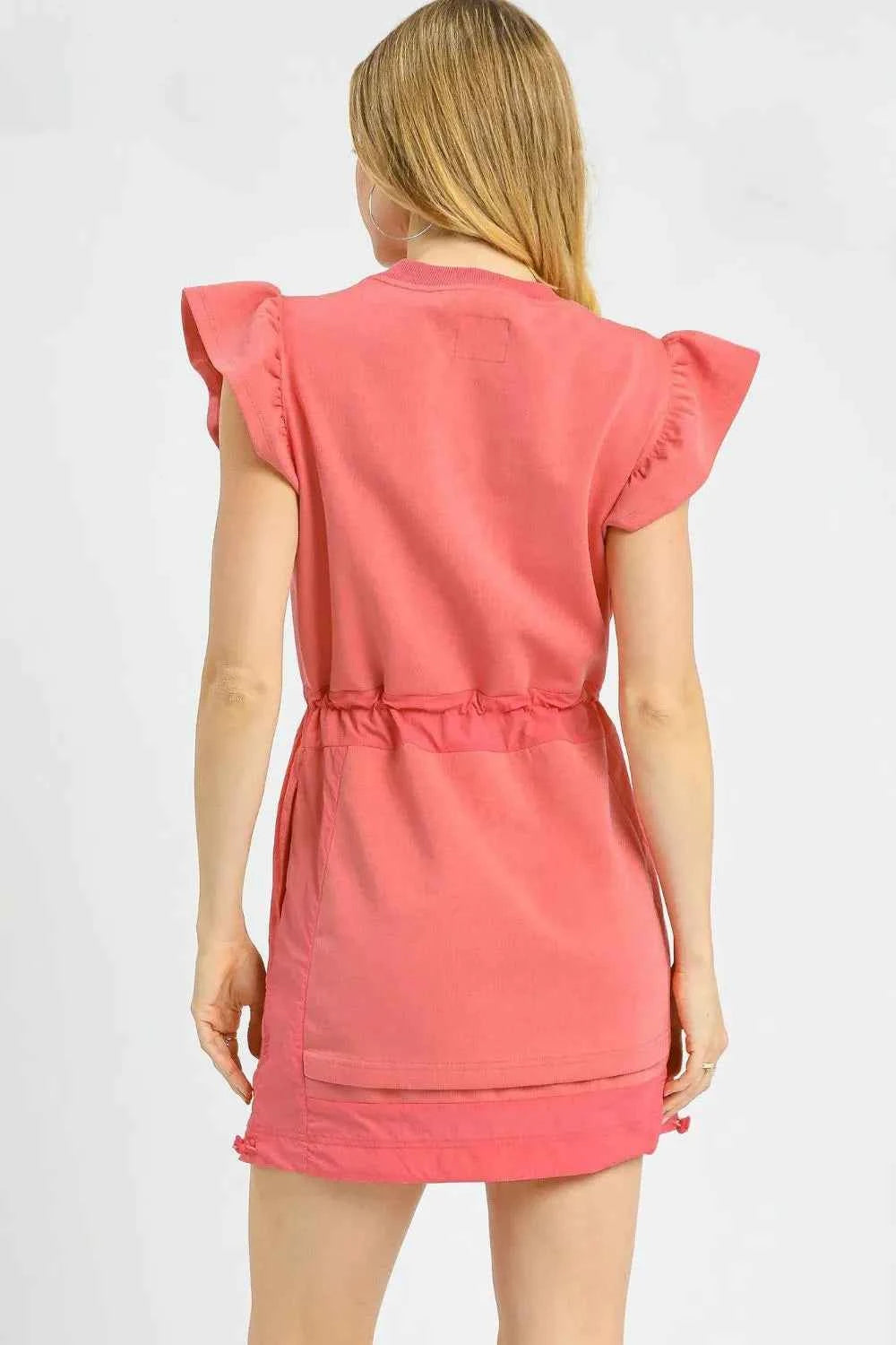 Umgee Luxe knit Ruffle Sleeve Drawstring Mini Dress